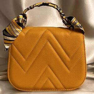 Mini Yellow Quilted Handbag with Scarf Accent